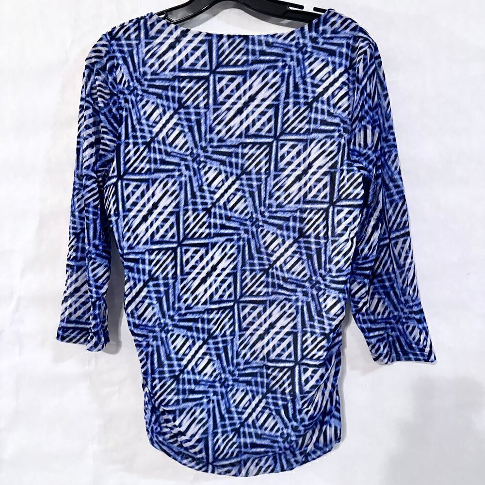 Chicos Size Small 1 BlueTop Blouse 3/4 Sleeves Zebra Mesh Ombré Striped See thru - Picture 2 of 7
